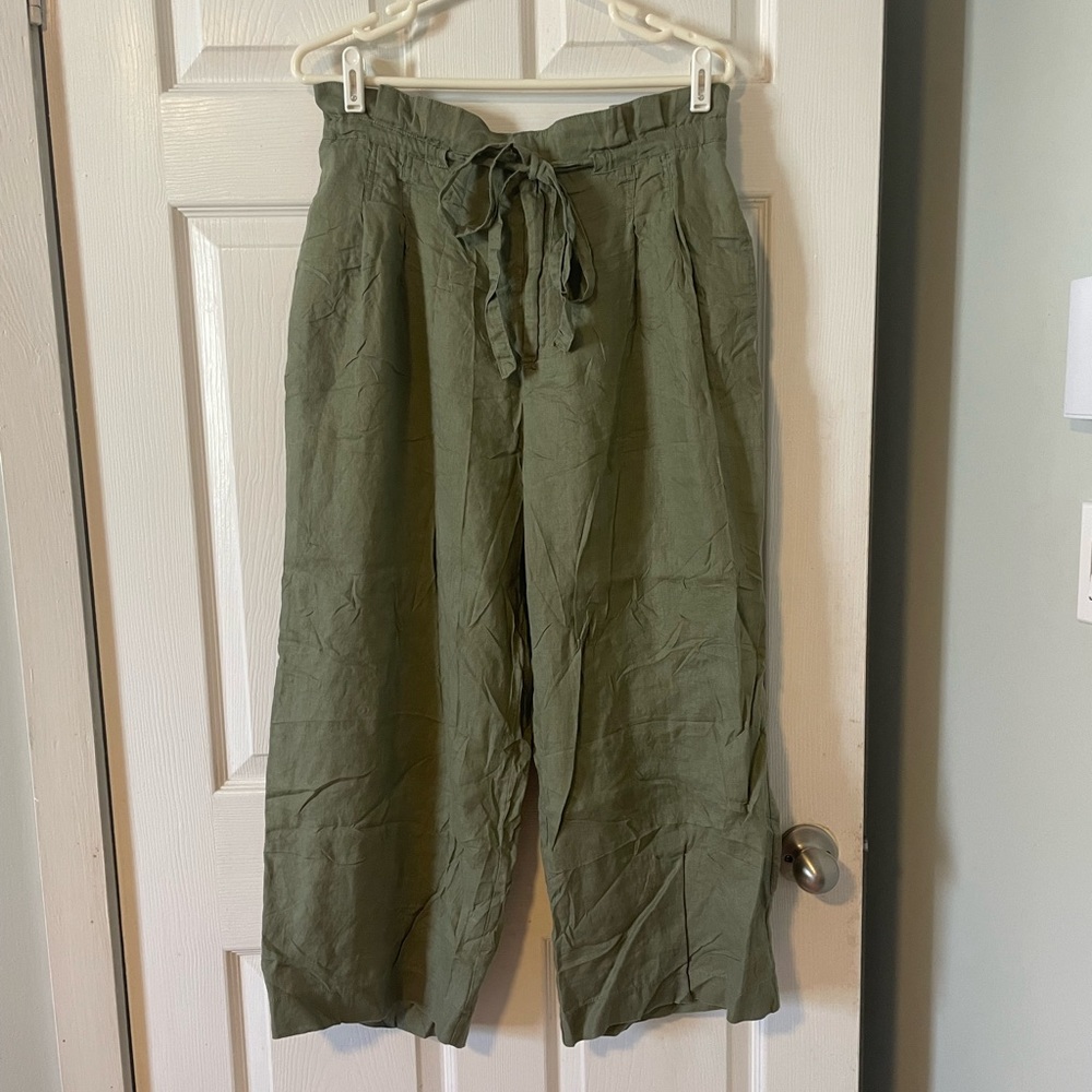 Magaschoni 100% linen cropped paperbag pants